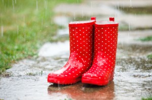 Red gumboots in rain