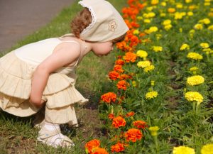 Smelling the blooming folwers